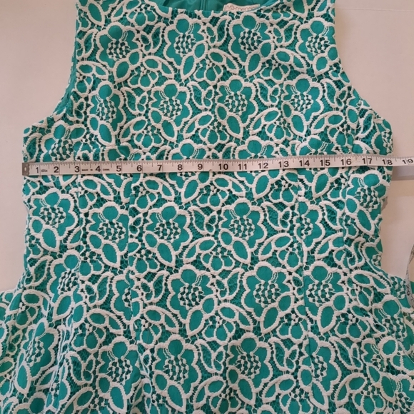 Eva Mendes Women's Lace Overlay Green/White Floral Dress, Size 14 - Picture 4 of 7